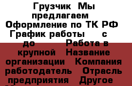 Грузчик. Мы предлагаем: -Оформление по ТК РФ; -График работы 5/2 с 8.00 до 17.00.  Работа в крупной › Название организации ­ Компания-работодатель › Отрасль предприятия ­ Другое › Минимальный оклад ­ 15 000 - Все города Работа » Вакансии   . Тыва респ.,Ак-Довурак г.